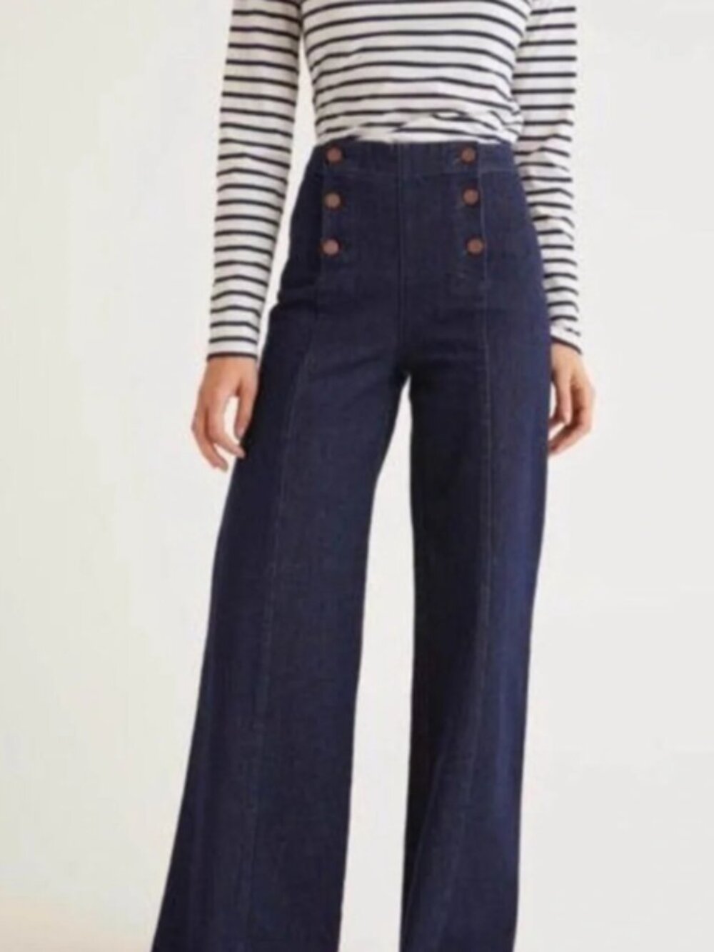 Anthropologie Pilcro Starboard Sailor Wide Leg Jeans 29 High Rise Button Front